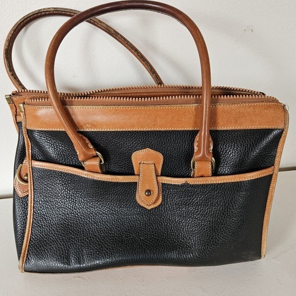 Vtg Dooney & Bourke All Weather Leather Classic Satchel Handbag Black Brown - Picture 6 of 16